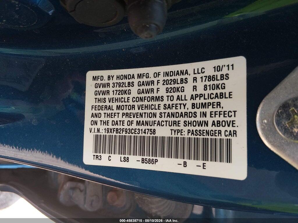 19XFB2F93CE314758 2012 HONDA CIVIC photo no. 9