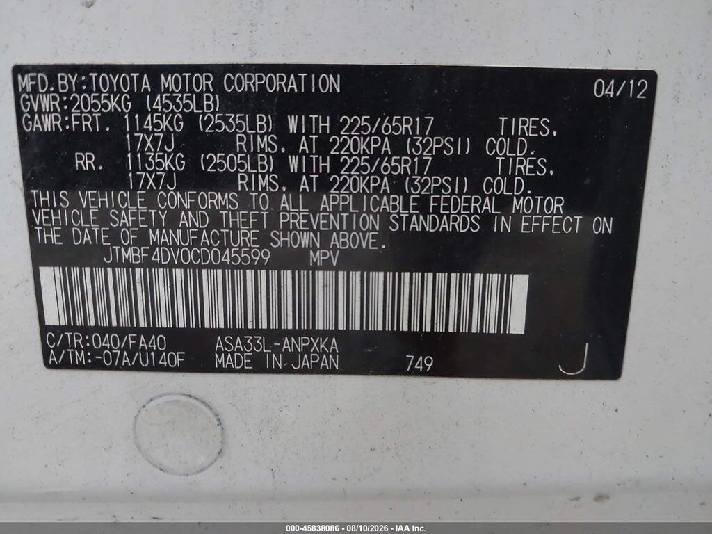JTMBF4DV0CD045599 2012 TOYOTA RAV4 photo no. 9