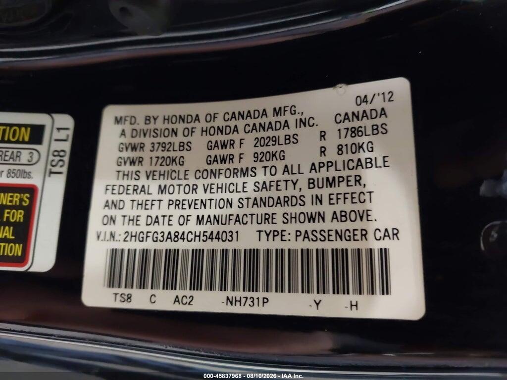 2HGFG3A84CH544031 2012 HONDA CIVIC photo no. 9