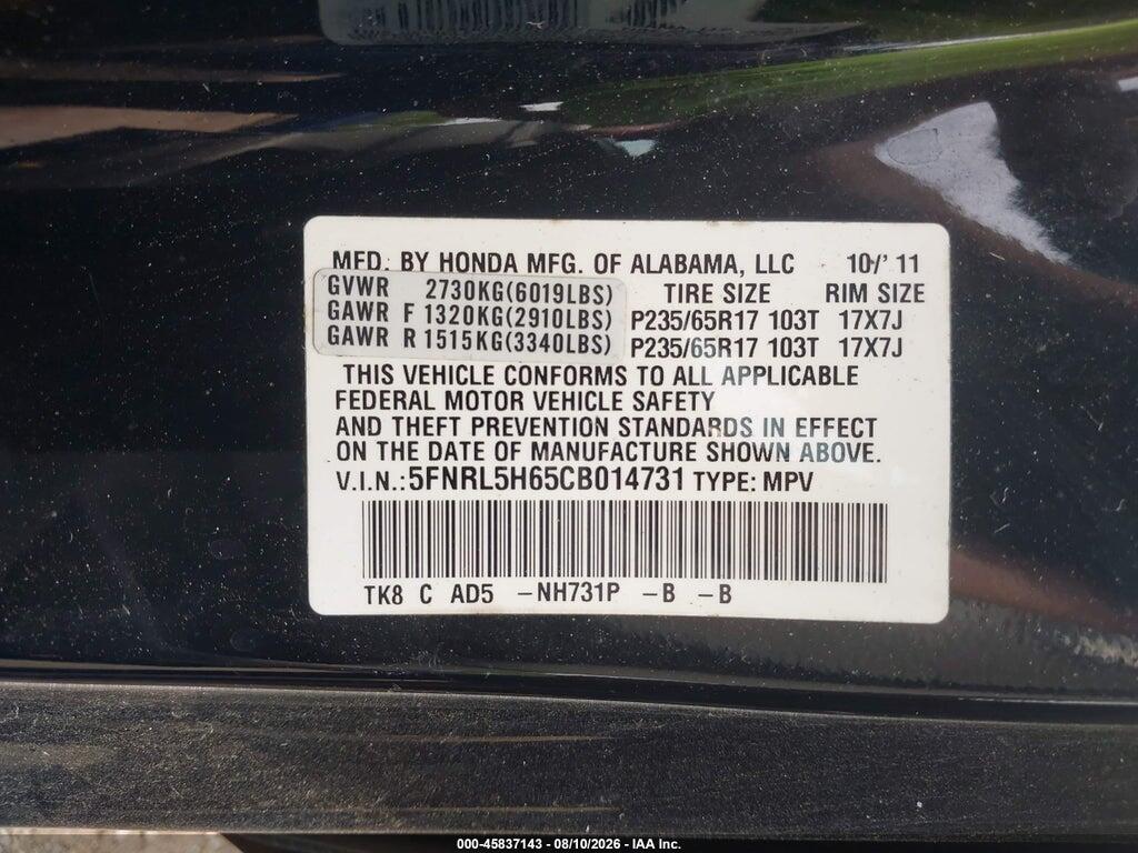 5FNRL5H65CB014731 2012 HONDA ODYSSEY photo no. 9