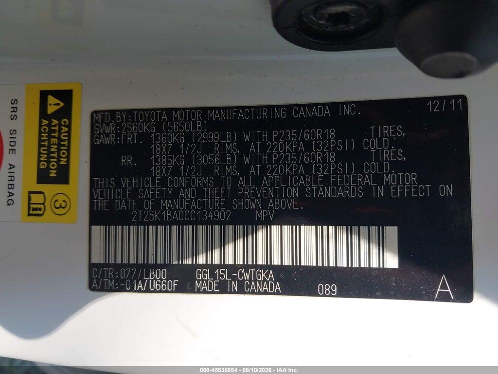 2T2BK1BA0CC134902 2012 LEXUS RX 350 photo no. 9