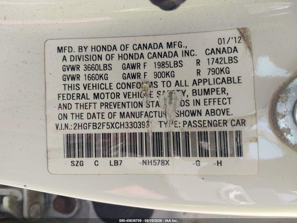 2HGFB2F5XCH330393 2012 HONDA CIVIC photo no. 8