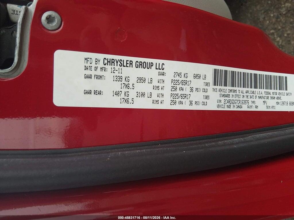 2C4RDGDG7CR163976 2012 DODGE GRAND CARAVAN photo no. 9