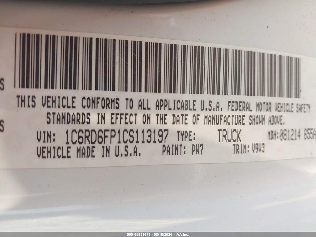 1C6RD6FP1CS113197 2012 RAM 1500 photo no. 9