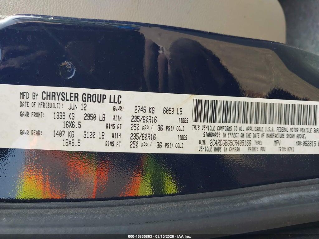 2C4RDGBG5CR409166 2012 DODGE GRAND CARAVAN photo no. 9