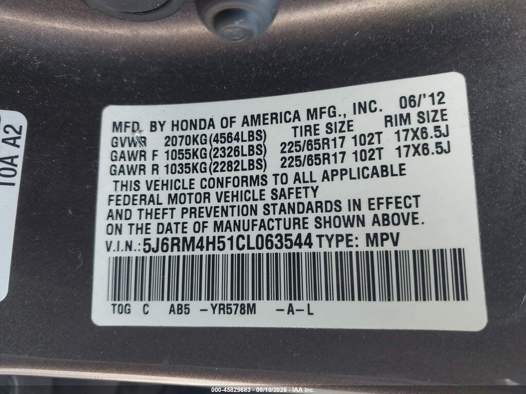 5J6RM4H51CL063544 2012 HONDA CR-V photo no. 9