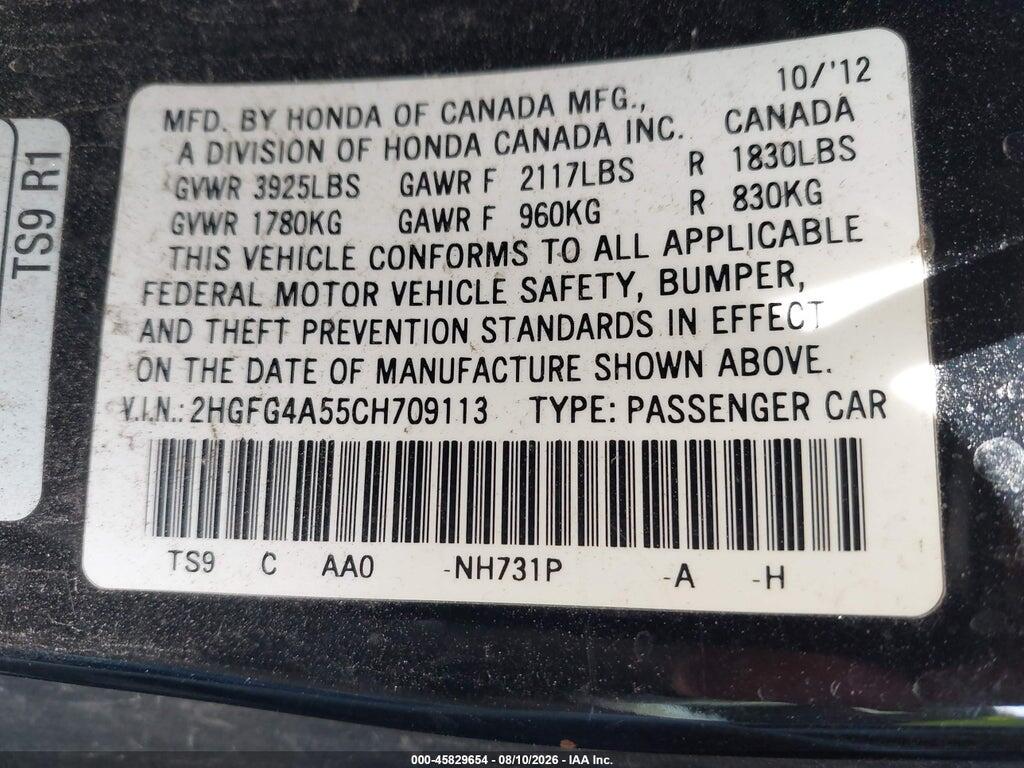 2HGFG4A55CH709113 2012 HONDA CIVIC photo no. 9