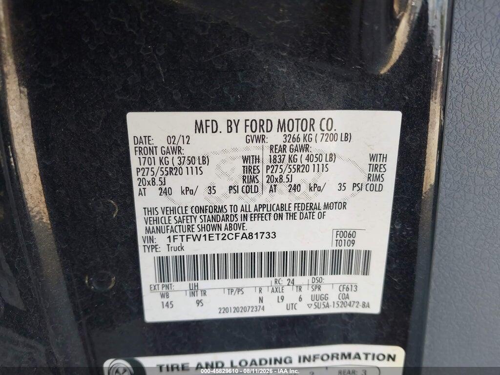 1FTFW1ET2CFA81733 2012 FORD F-150 photo no. 9