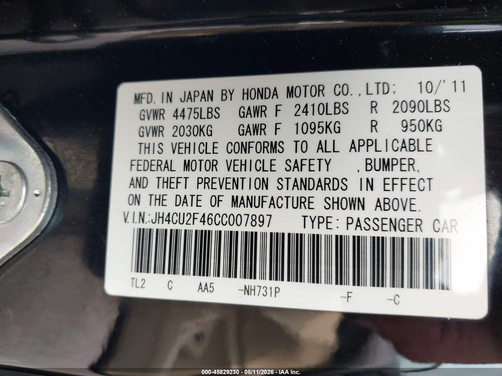 JH4CU2F46CC007897 2012 ACURA TSX photo no. 9