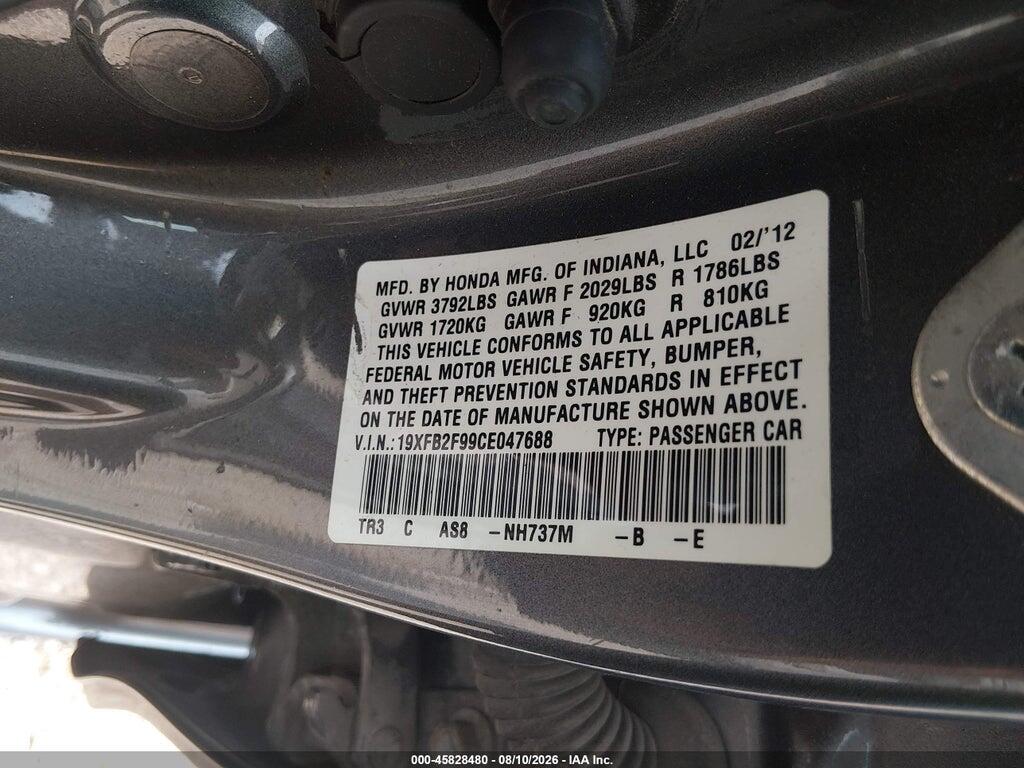 19XFB2F99CE047688 2012 HONDA CIVIC photo no. 9