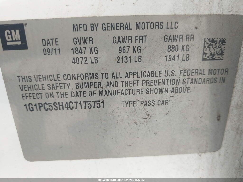 1G1PC5SH4C7175751 2012 CHEVROLET CRUZE photo no. 9