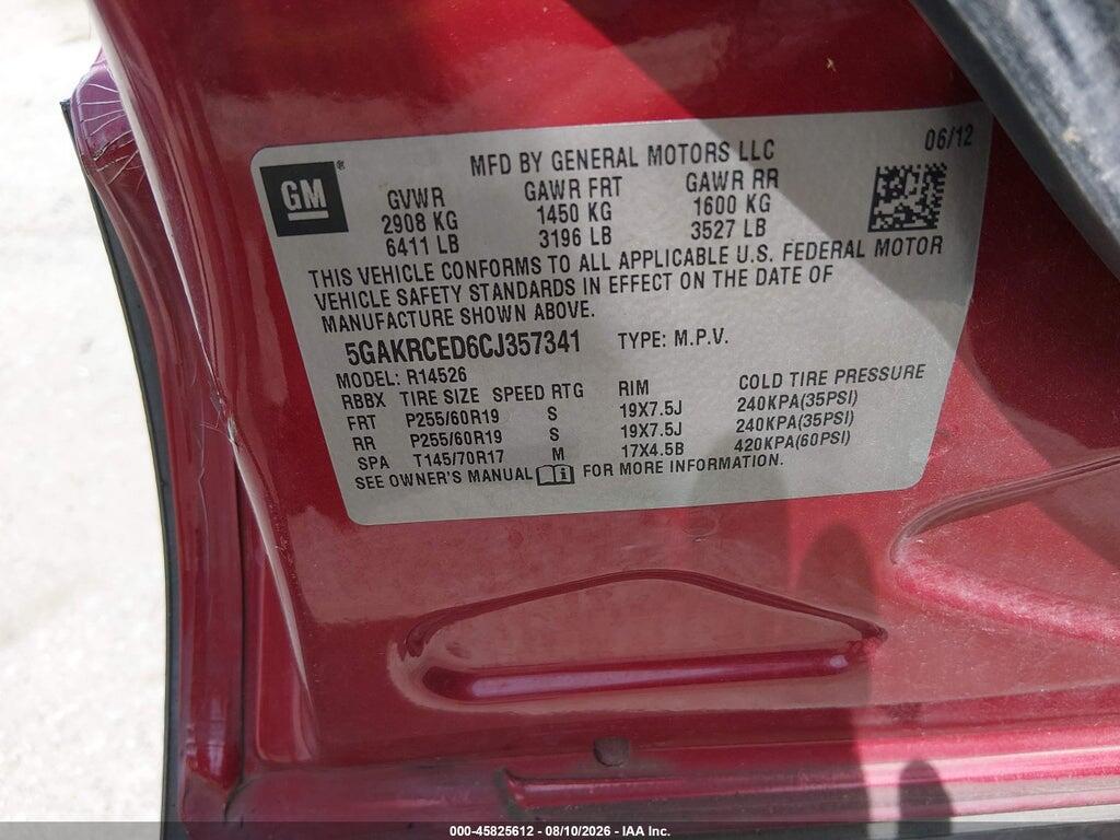 5GAKRCED6CJ357341 2012 BUICK ENCLAVE photo no. 9