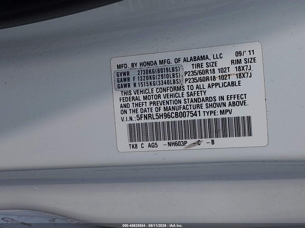5FNRL5H96CB007541 2012 HONDA ODYSSEY photo no. 9