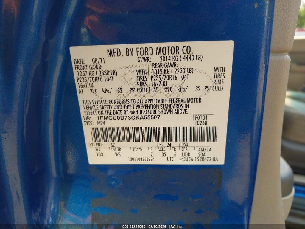 1FMCU0D73CKA55507 2012 FORD ESCAPE photo no. 9
