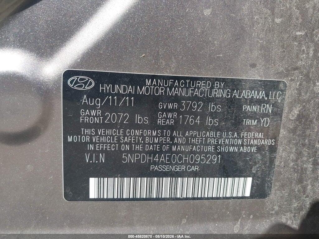 5NPDH4AE0CH095291 2012 HYUNDAI ELANTRA photo no. 9