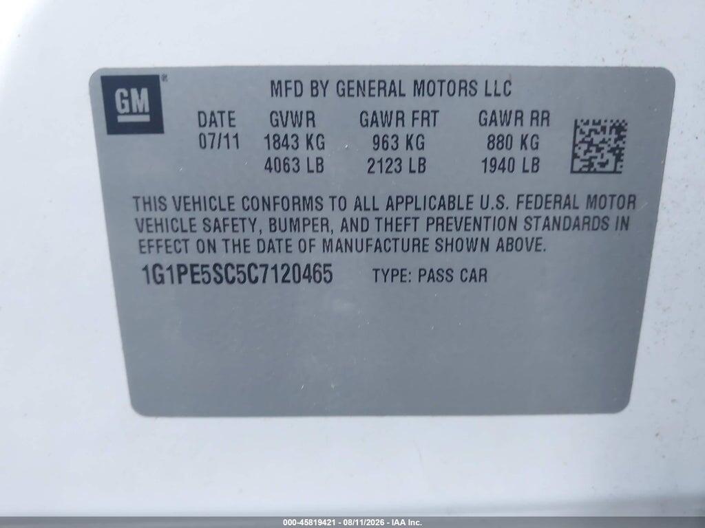 1G1PE5SC5C7120465 2012 CHEVROLET CRUZE photo no. 9