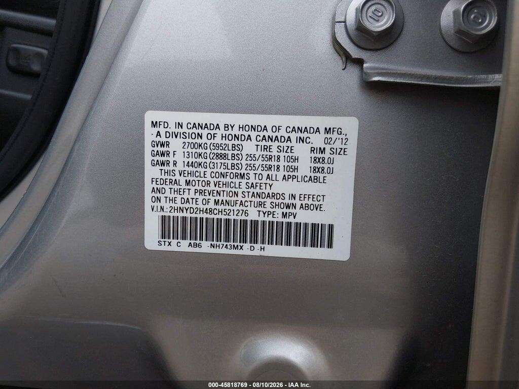 2HNYD2H48CH521276 2012 ACURA MDX photo no. 9