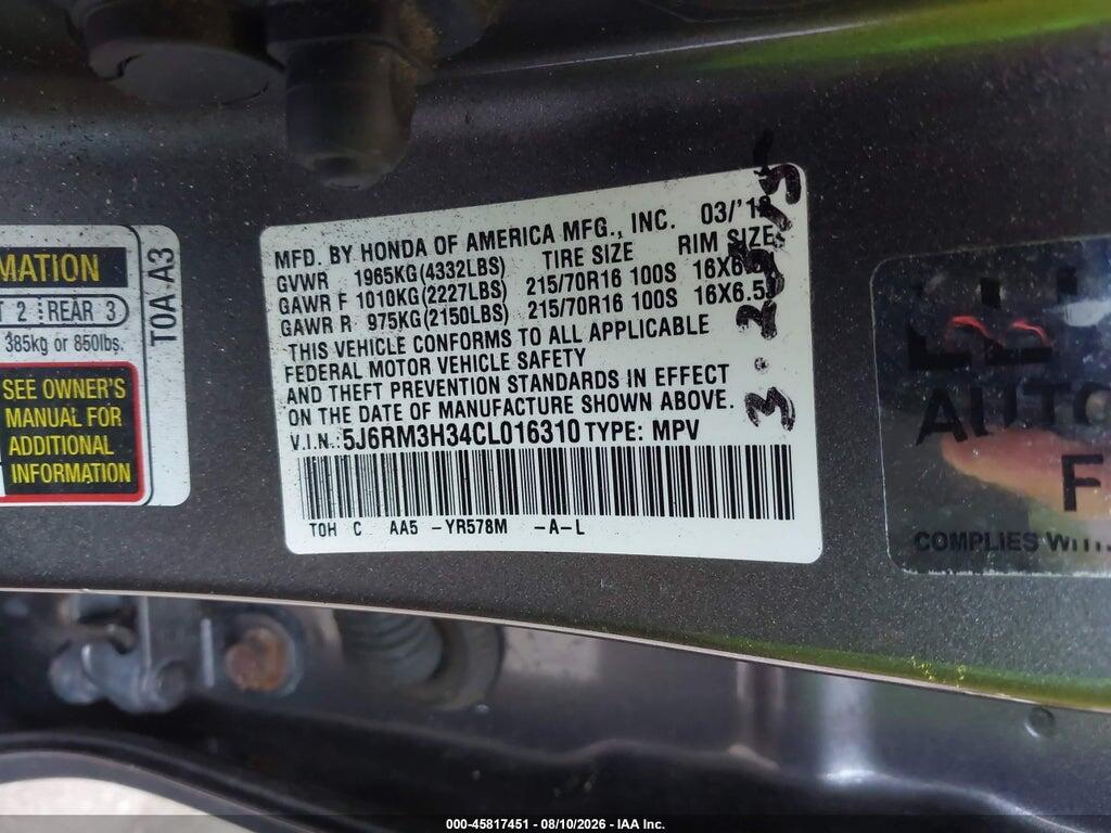 5J6RM3H34CL016310 2012 HONDA CR-V photo no. 9