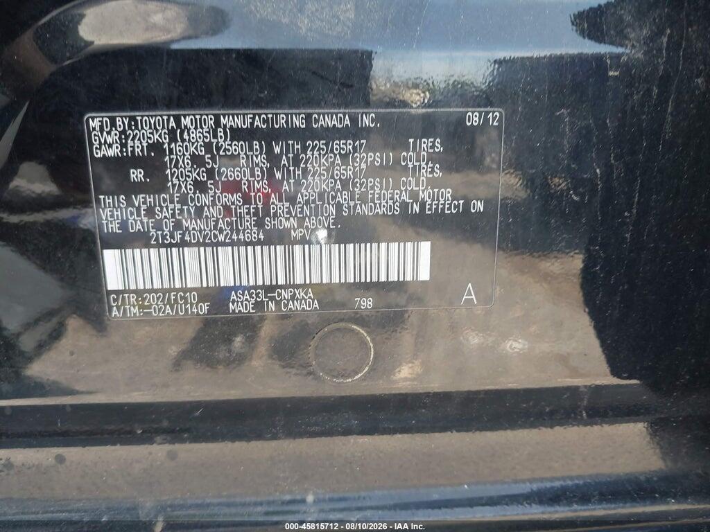 2T3JF4DV2CW244684 2012 TOYOTA RAV4 photo no. 9