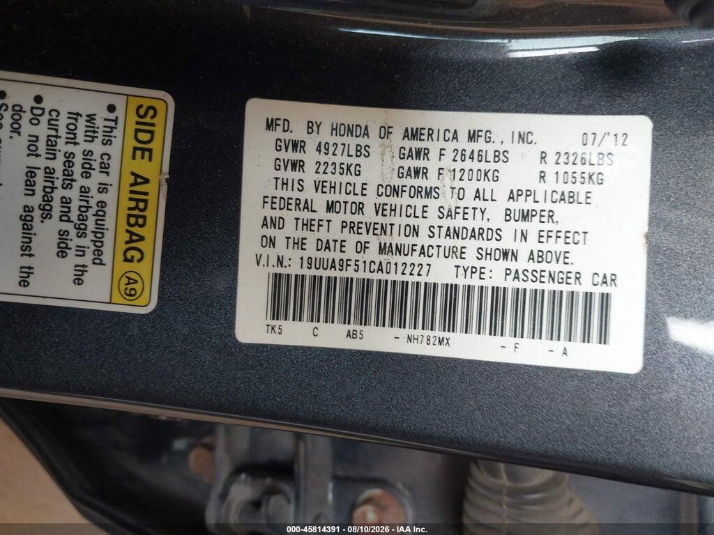19UUA9F51CA012227 2012 ACURA TL photo no. 9
