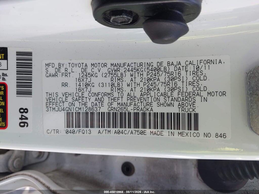 3TMJU4GN1CM128637 2012 TOYOTA TACOMA photo no. 9