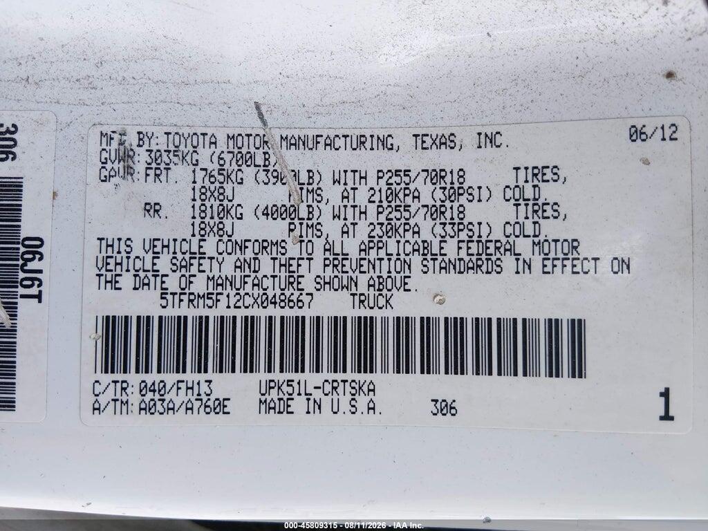 5TFRM5F12CX048667 2012 TOYOTA TUNDRA photo no. 9