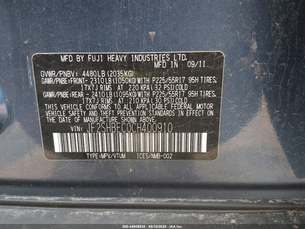 JF2SHBEC0CH400910 2012 SUBARU FORESTER photo no. 9