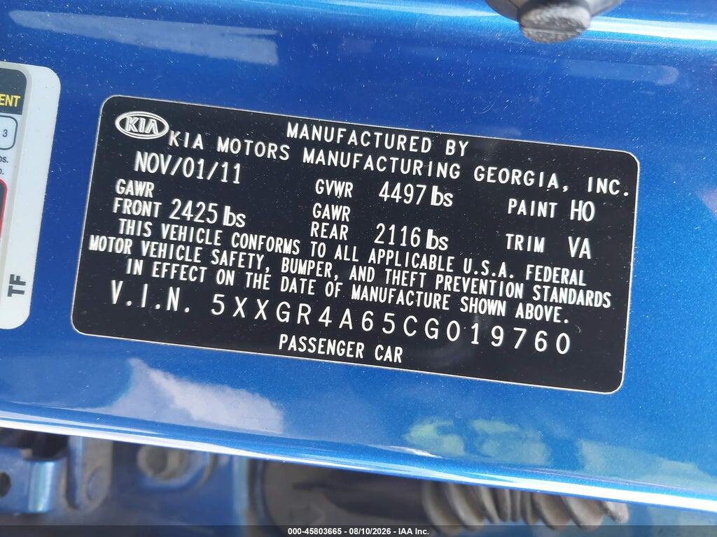 5XXGR4A65CG019760 2012 KIA OPTIMA photo no. 9