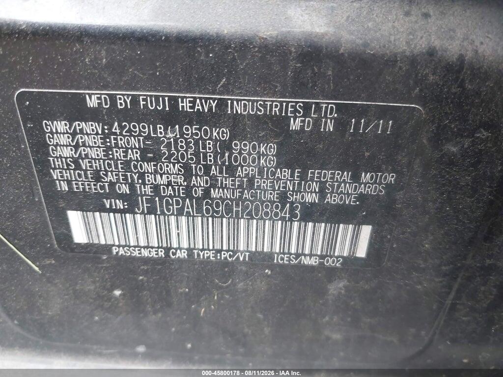 JF1GPAL69CH208843 2012 SUBARU IMPREZA photo no. 9