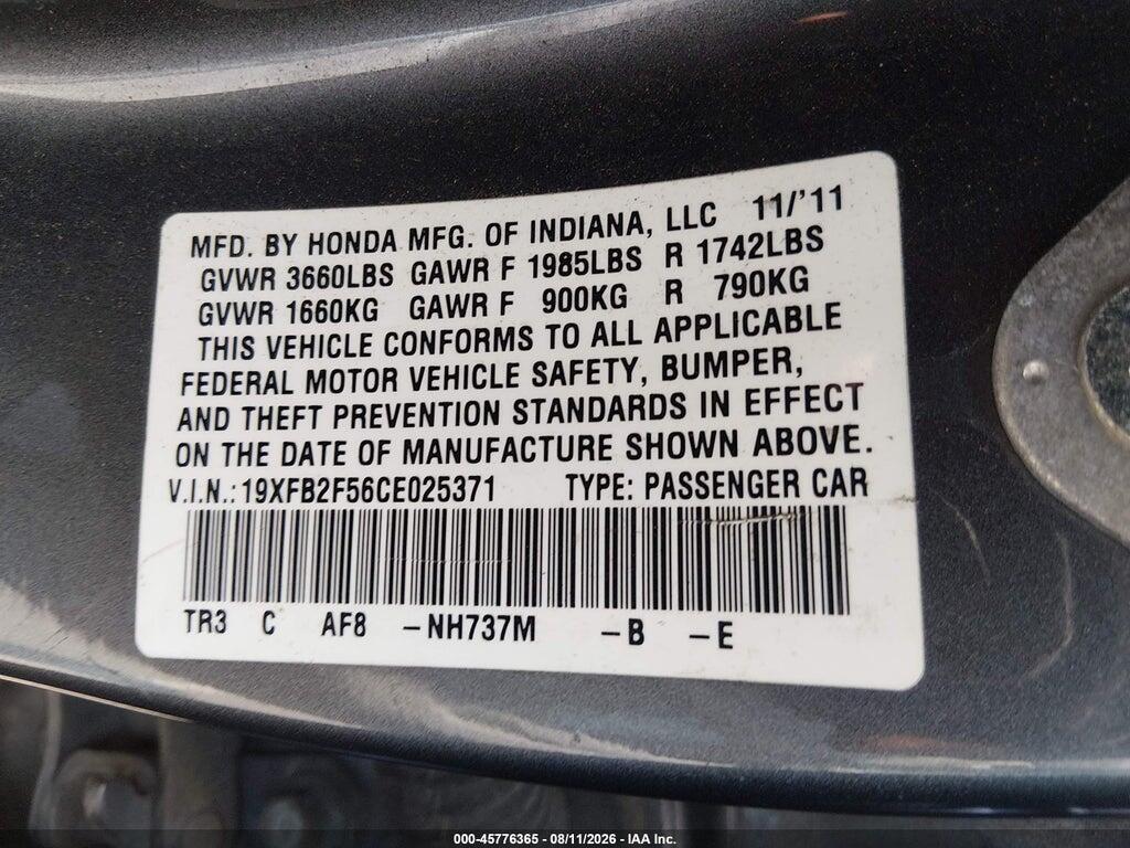 19XFB2F56CE025371 2012 HONDA CIVIC photo no. 9