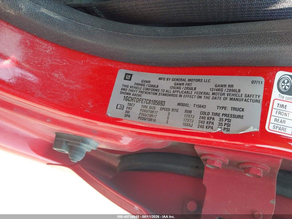 1GCHTDFE7C8105693 2012 CHEVROLET COLORADO photo no. 9