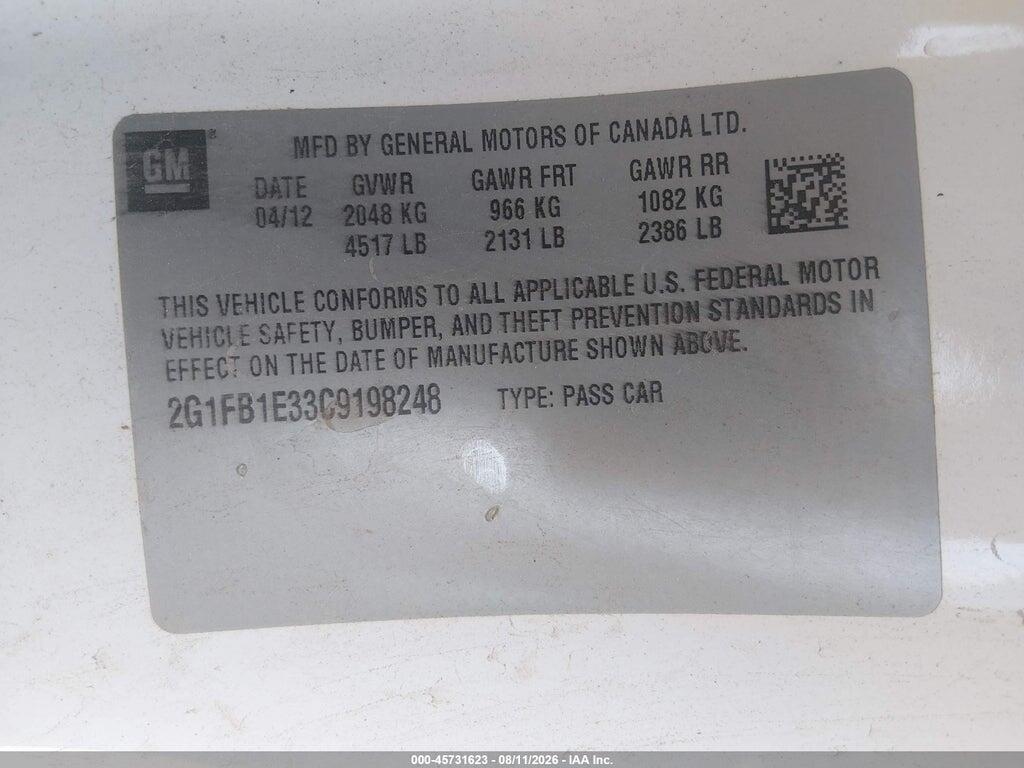 2G1FB1E33C9198248 2012 CHEVROLET CAMARO photo no. 9
