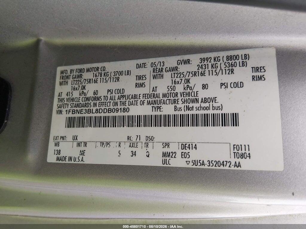 1FBNE3BL8DDB09180 2013 FORD E-350 SUPER DUTY photo no. 9
