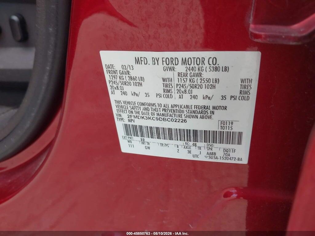 2FMDK3KC9DBC02226 2013 FORD EDGE photo no. 9