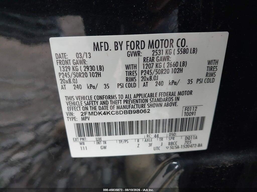 2FMDK4KC8DBB98062 2013 FORD EDGE photo no. 9