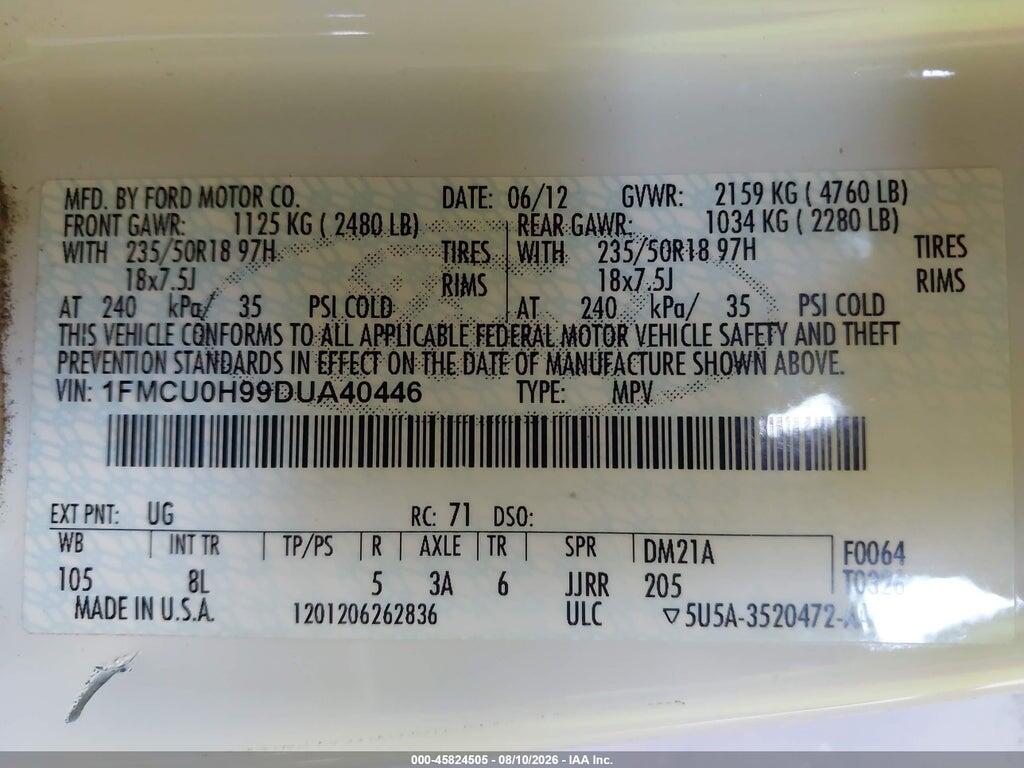 1FMCU0H99DUA40446 2013 FORD ESCAPE photo no. 9