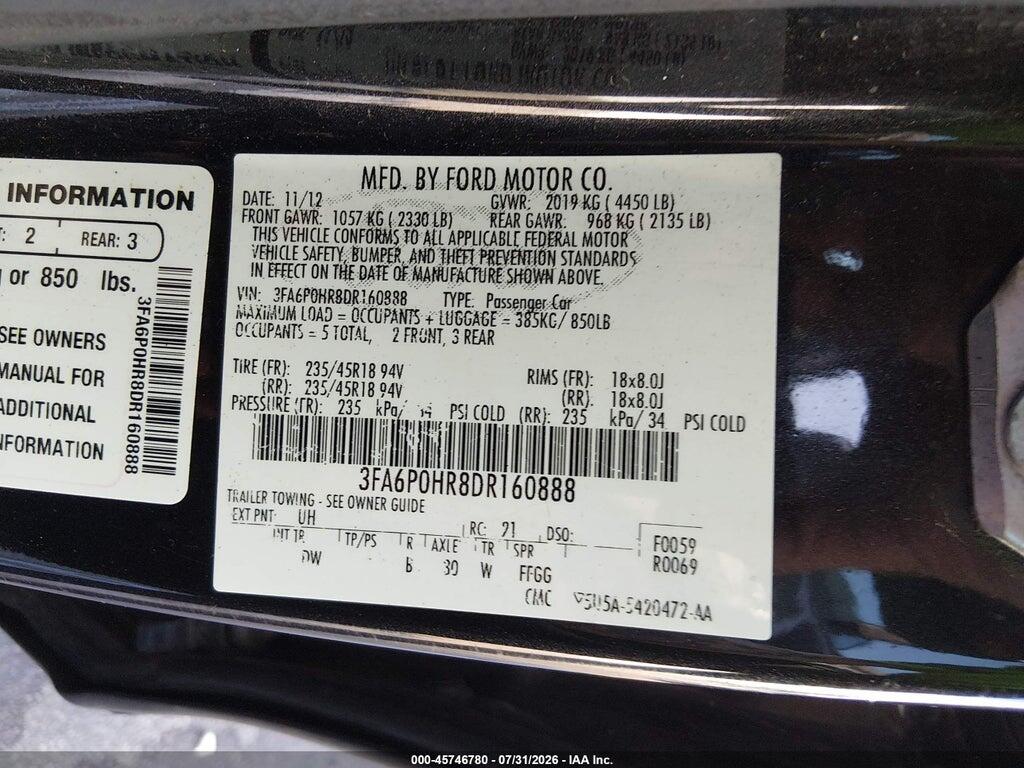 3FA6P0HR8DR160888 2013 FORD FUSION photo no. 9