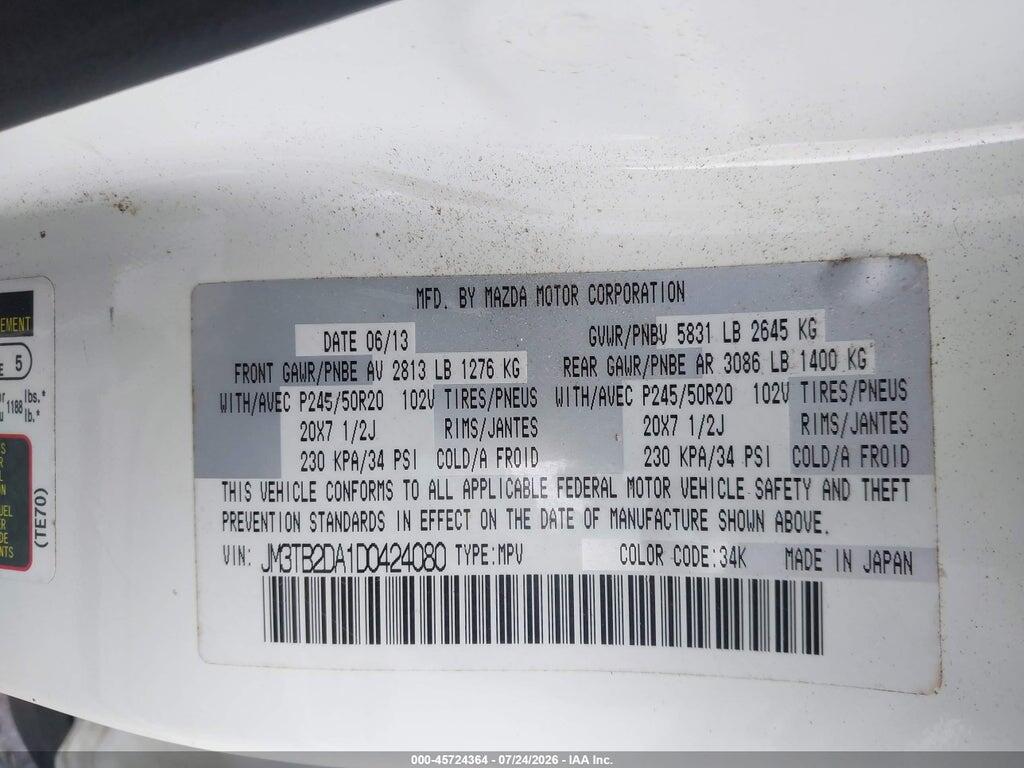 JM3TB2DA1D0424080 2013 MAZDA CX-9 photo no. 9