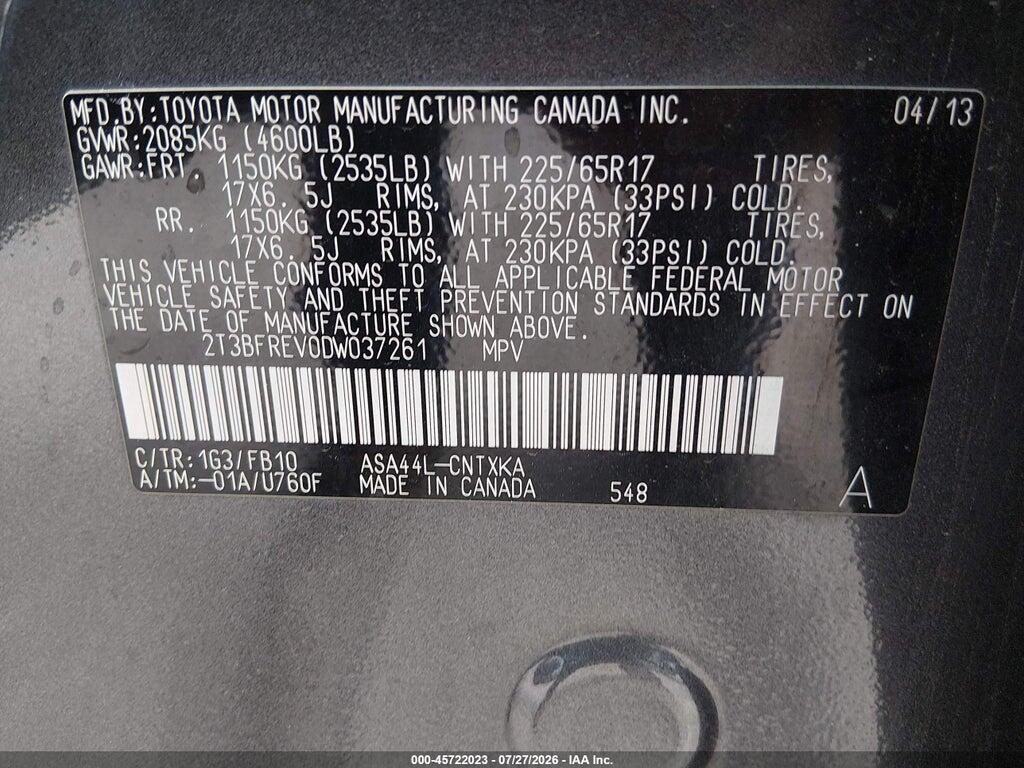 2T3BFREV0DW037261 2013 TOYOTA RAV4 photo no. 9