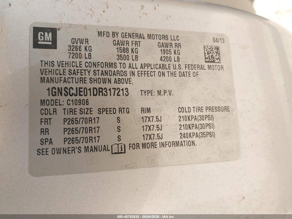 1GNSCJE01DR317213 2013 CHEVROLET SUBURBAN photo no. 9