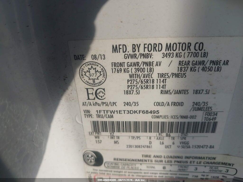 1FTFW1ET3DKF68495 2013 FORD F-150 photo no. 8