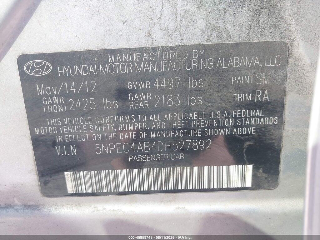 5NPEC4AB4DH527892 2013 HYUNDAI SONATA photo no. 9