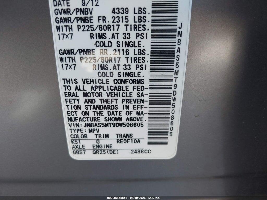JN8AS5MT9DW508605 2013 NISSAN ROGUE photo no. 9