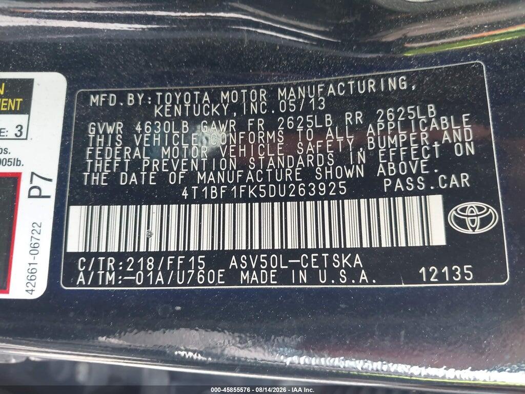 4T1BF1FK5DU263925 2013 TOYOTA CAMRY photo no. 9