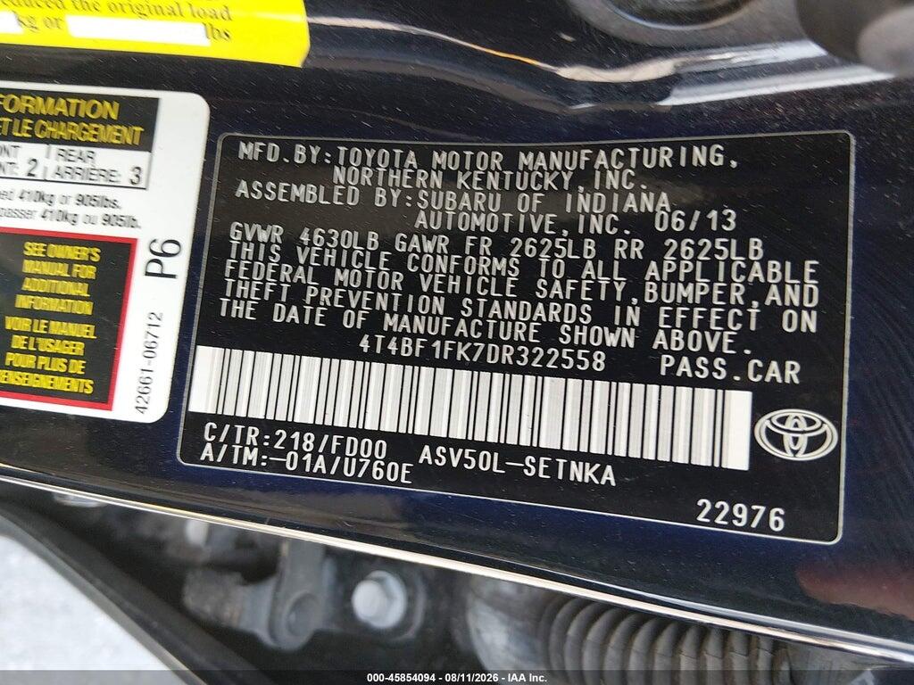 4T4BF1FK7DR322558 2013 TOYOTA CAMRY photo no. 9