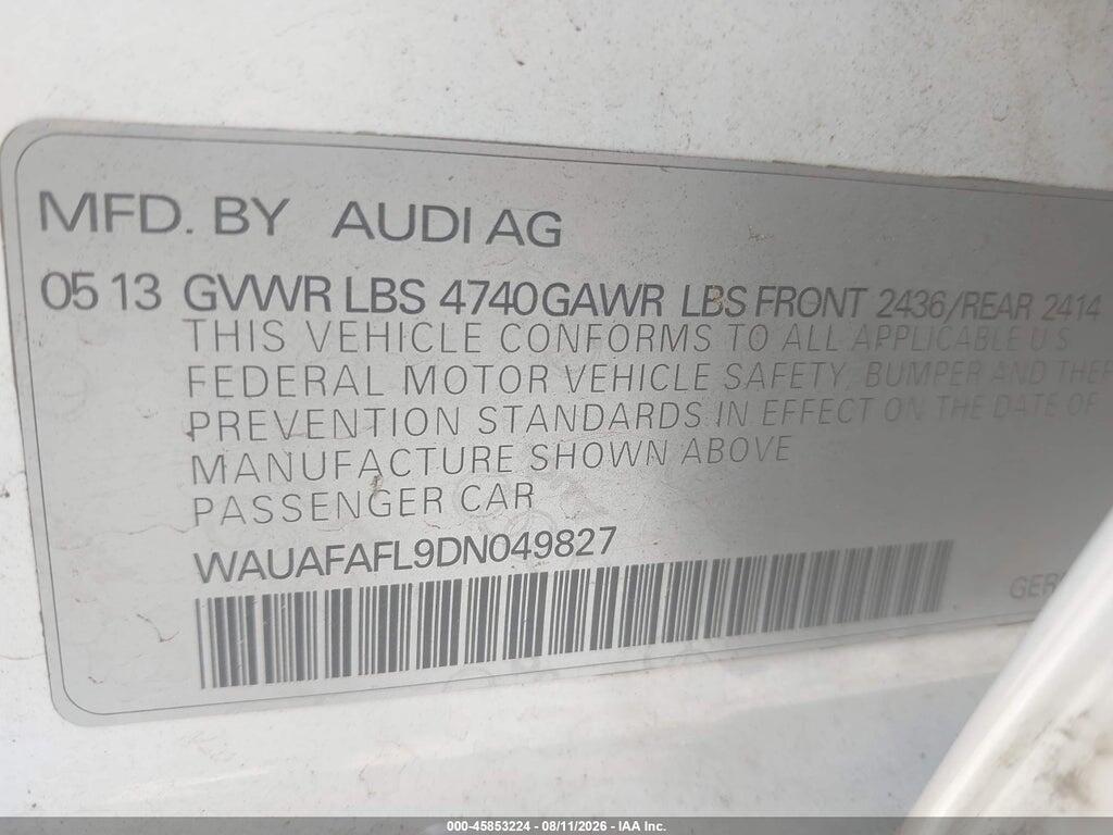 WAUAFAFL9DN049827 2013 AUDI A4 photo no. 9