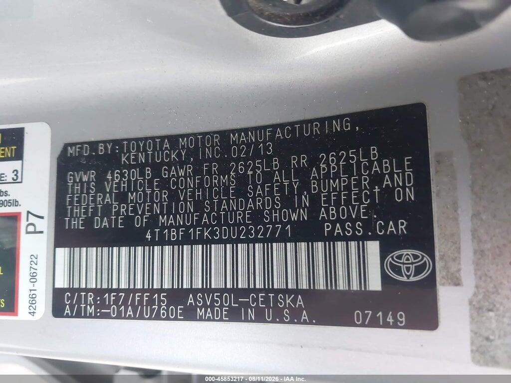 4T1BF1FK3DU232771 2013 TOYOTA CAMRY photo no. 9