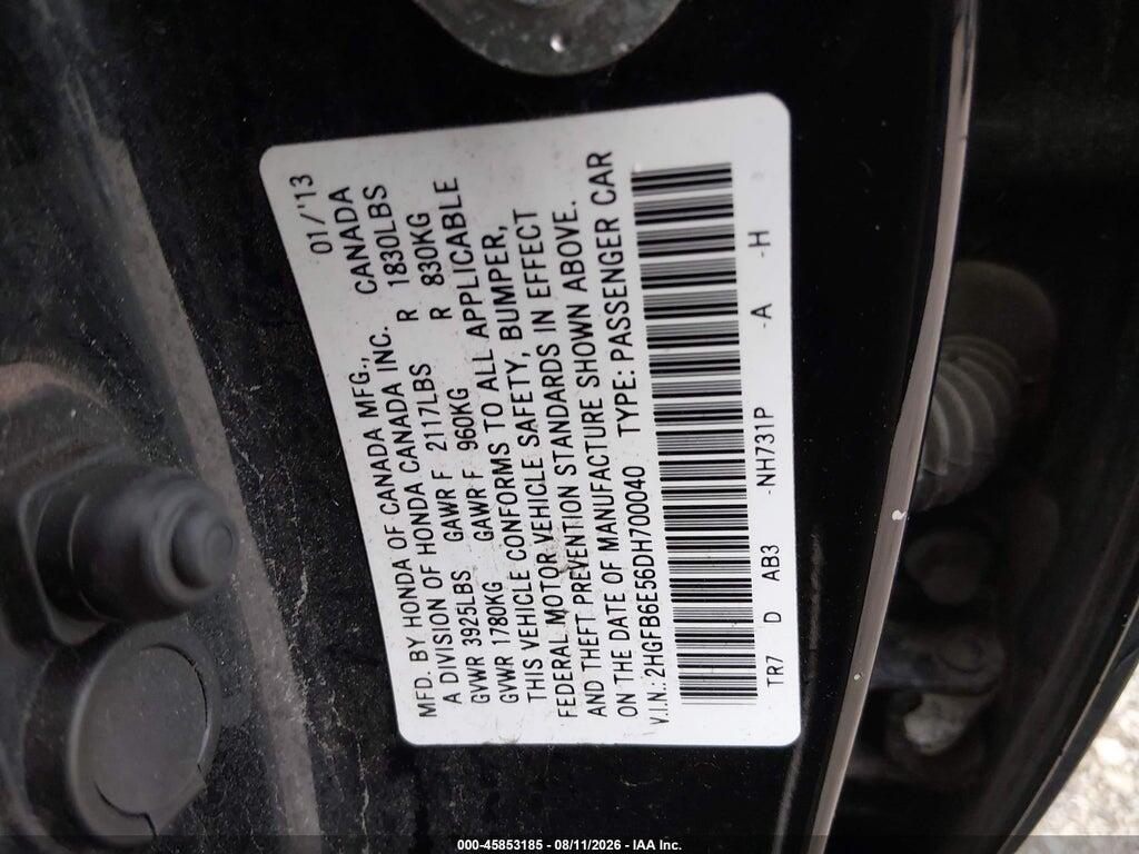 2HGFB6E56DH700040 2013 HONDA CIVIC photo no. 9