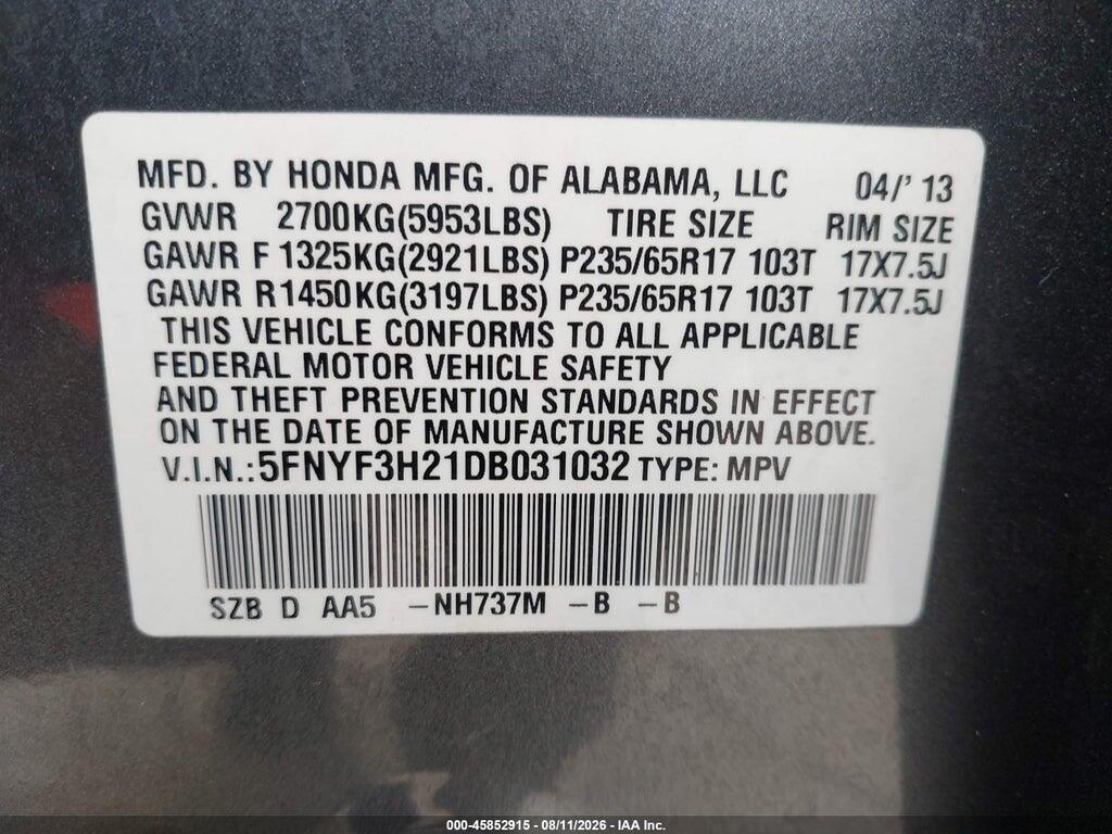 5FNYF3H21DB031032 2013 HONDA PILOT photo no. 9