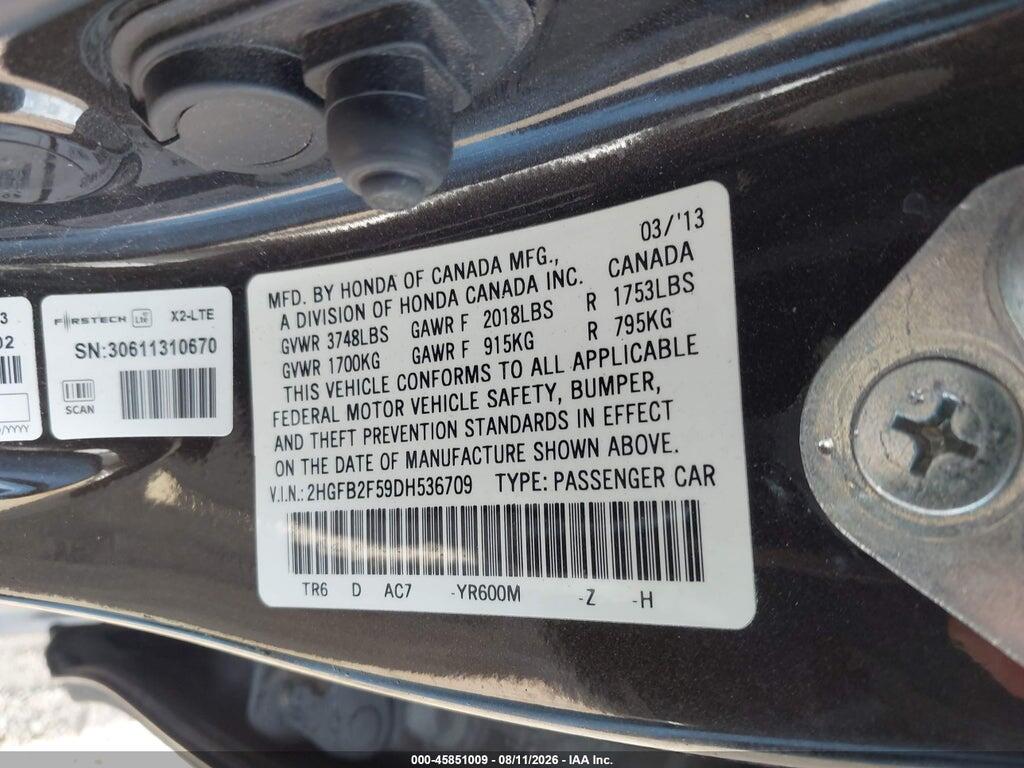 2HGFB2F59DH536709 2013 HONDA CIVIC photo no. 9